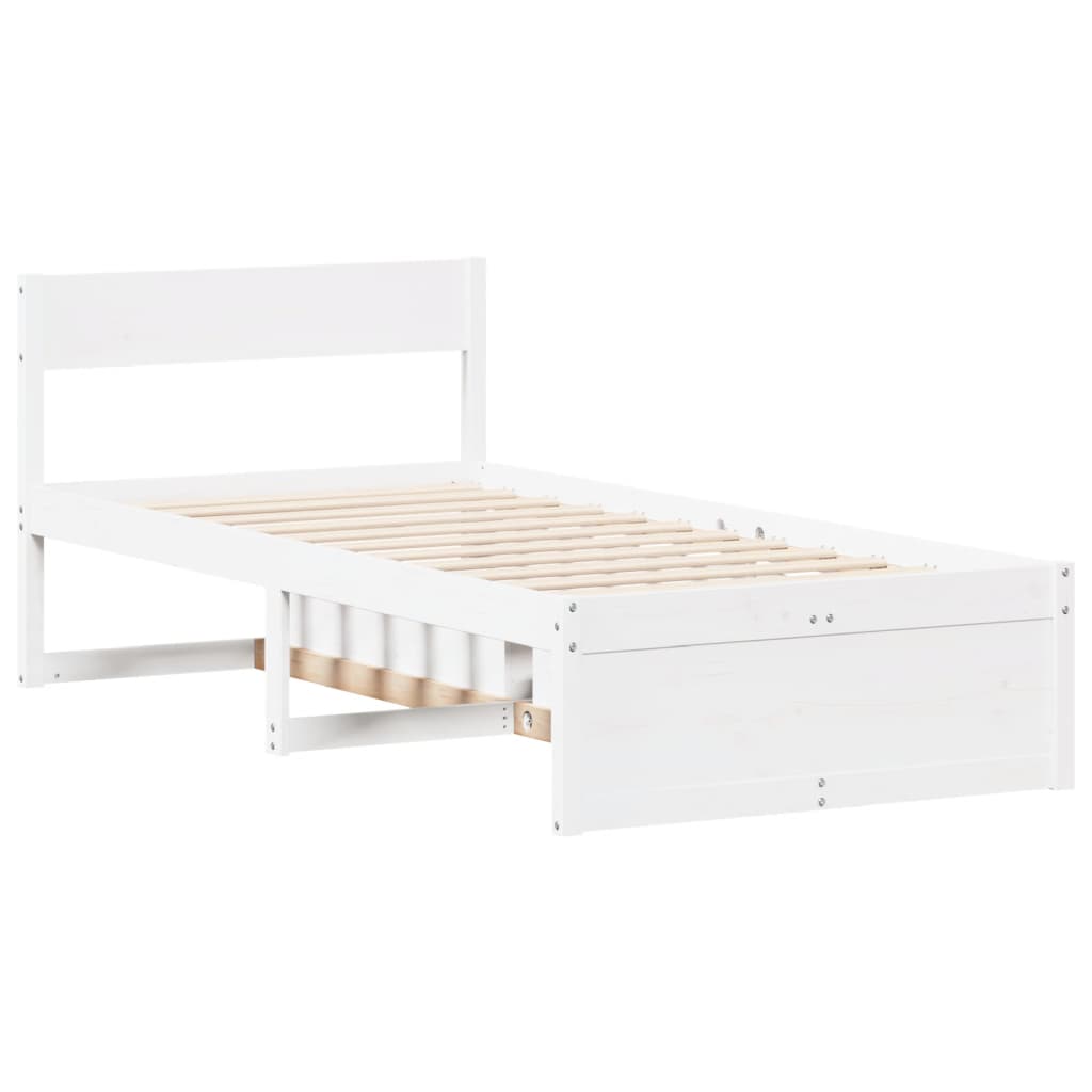 Vidaxl Rama Łóżka Bez Materaca, Biała, 75X190 Cm, Lite Drewno Sosnowe