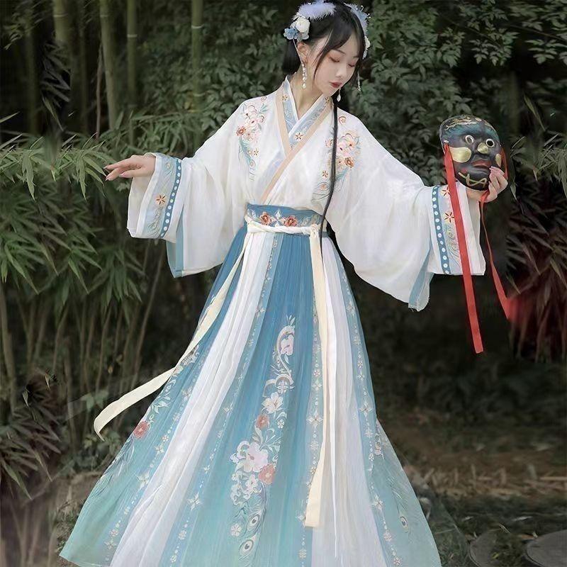 

Женский костюм Hanfu в китайском стиле, одежда для китайских народных танцев L разноцветный