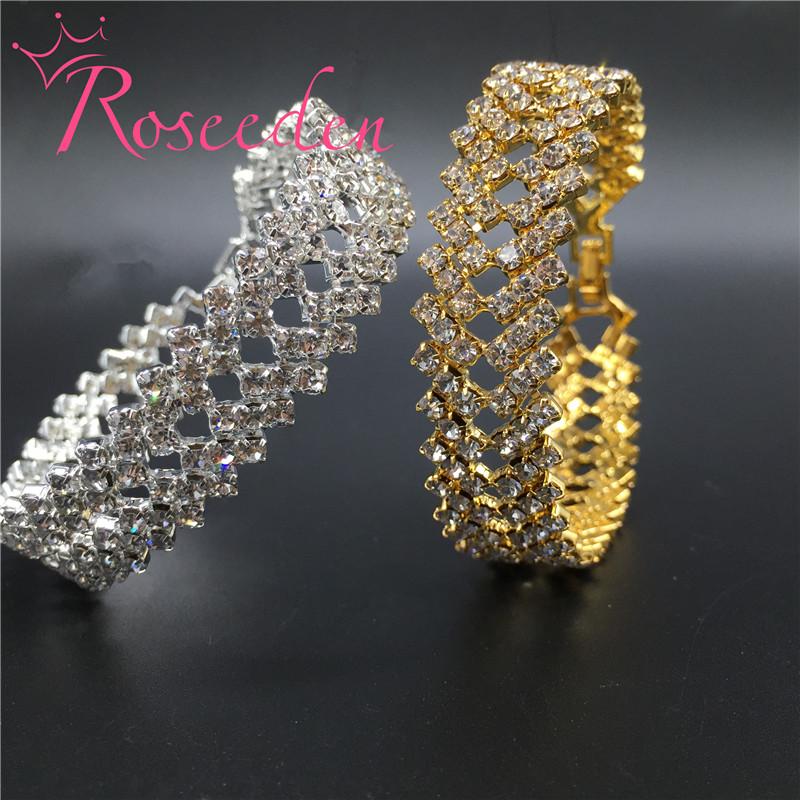 Charming Bride Wedding Bracelets For Women Crystal Jewelry Shiny Rhinestone Wide Fashion Bracelet Re693
