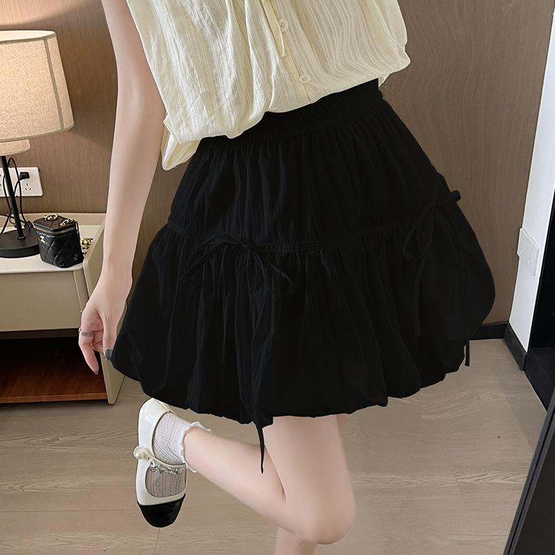 

GMXIA Ballet Style Bow Pressed Pleated Fluffy Skirt Summer Women A-line Flower Bud Skirt Sweet Cool Lantern Skirt Bustier XL чёрный