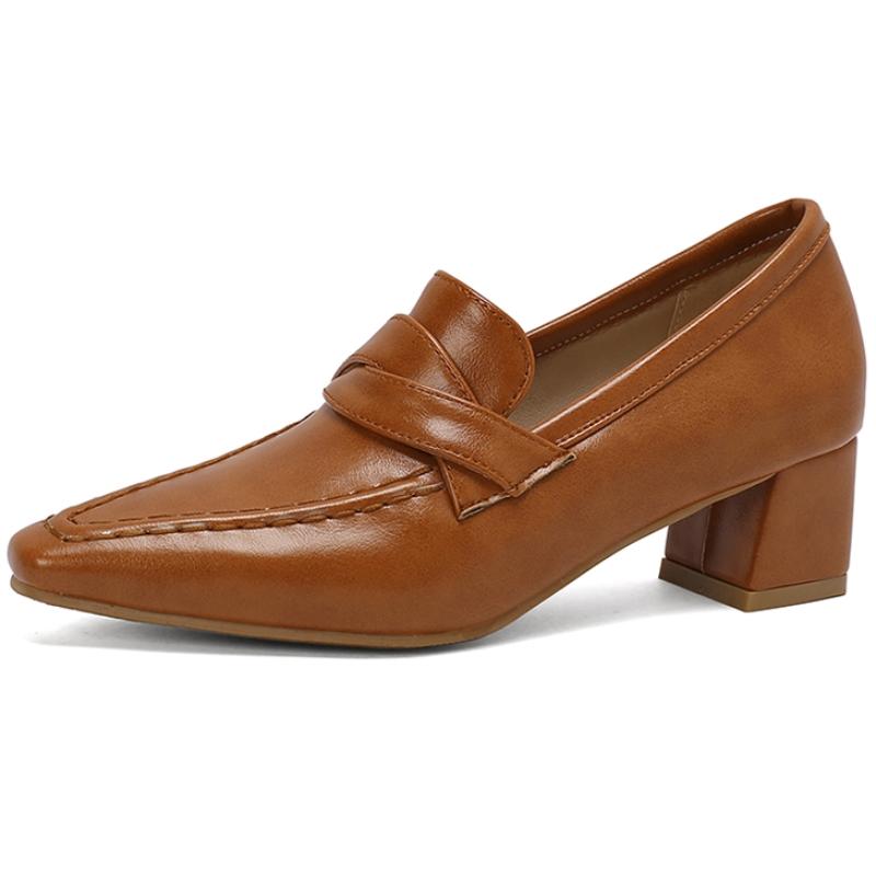 

Женские черные телесные синие красные туфли на среднем блочном каблуке осень весна элегантные лоферы для женщин туфли-лодочки новые 2024 большой размер 50 39 темно-коричневого