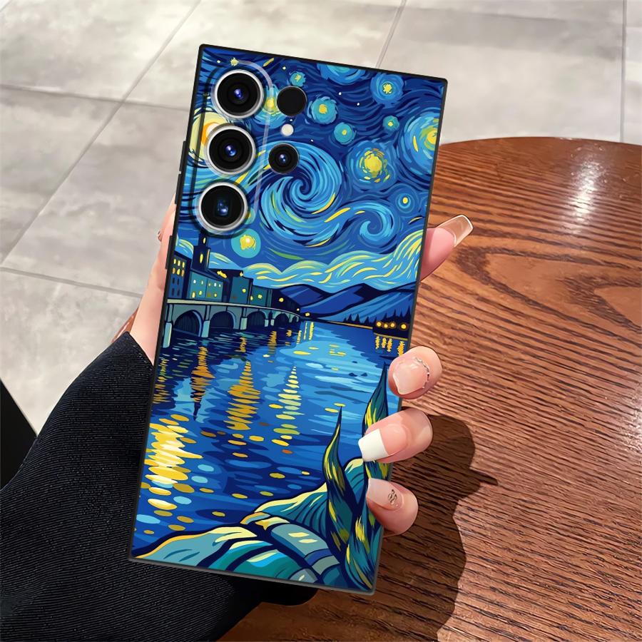 Case for Samsung Galaxy S25 Edge S23 Ultra S21 FE S20 S24 Plus Black Soft Phone Cover Oil Painting Art