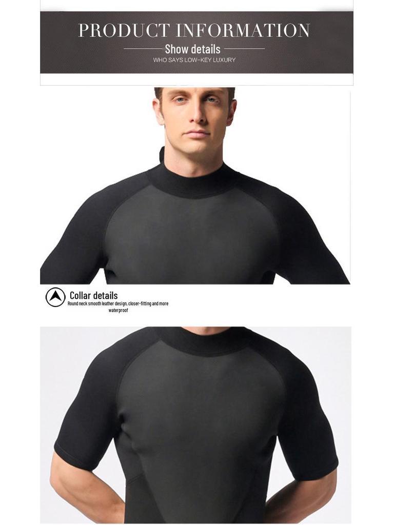 3MM Men's Short-Sleeve Shorty Wetsuit for Diving, Surfing, and Swimming