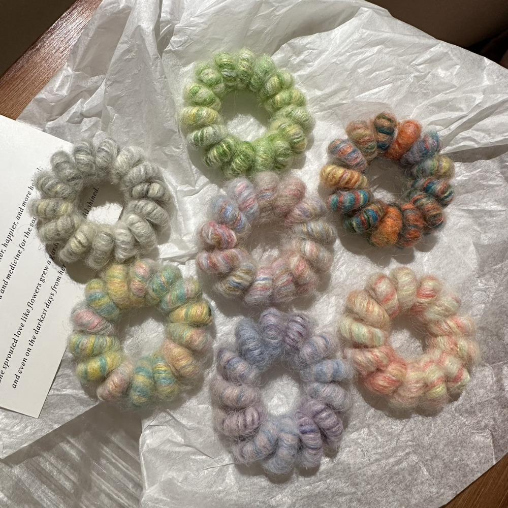 Beautiful Colorful Yarn Hairbands for Women Telephone Coil Shaped Strong Elastic Hairbands Autumn Winter Headwear