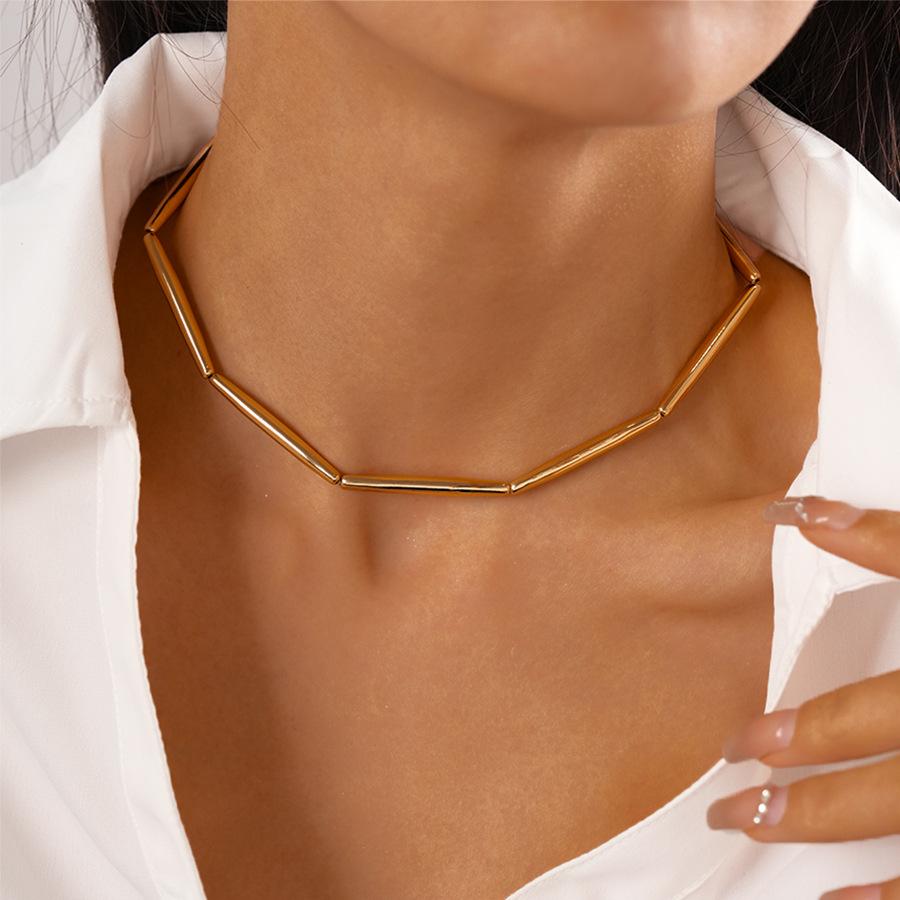 Metal sense tubular splicing geometric clavicle necklace personality temperament item decoration