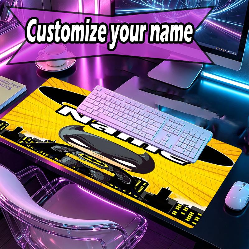 Custom Name Personalized Batman Pattern Mousepad, Laptop PC Desk Mat, Decorative Desk Mat for Home Keyboard Pad Gift