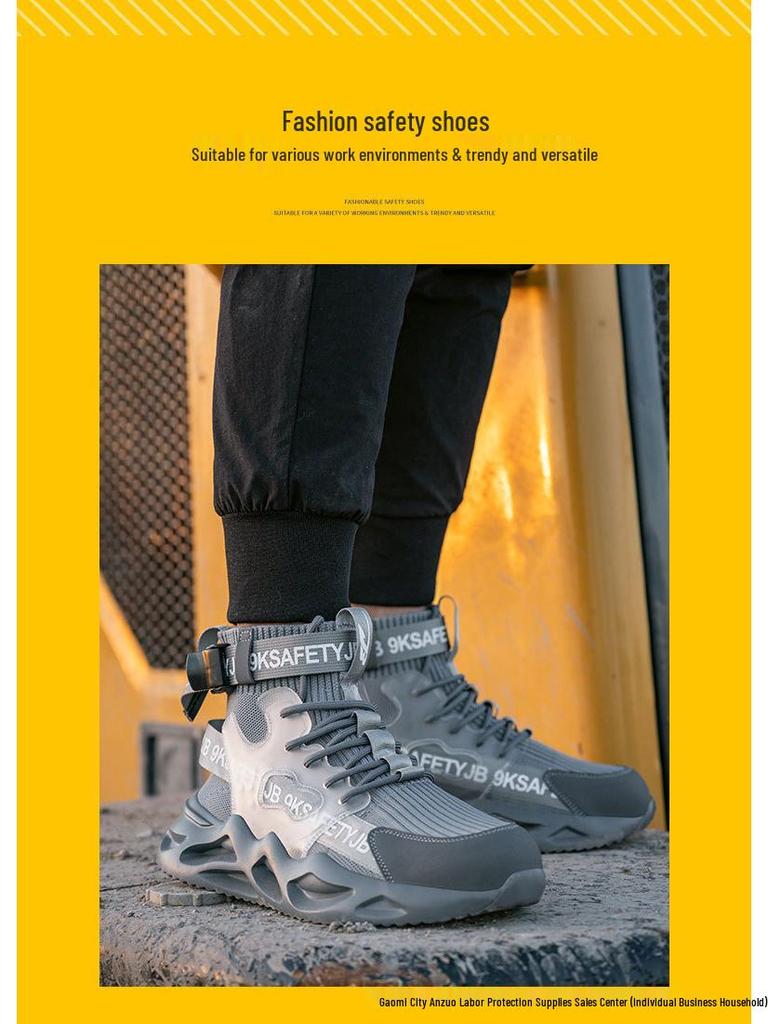 All-Season High-Top Safety Work Shoes: Anti-Smash, Anti-Puncture, Lightweight, Elastic Shock Absorption, Breathable Fly-Knit Design