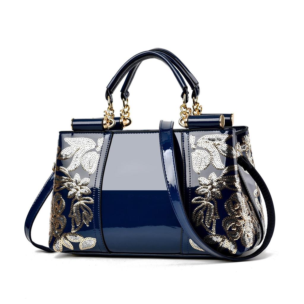 Europäische Amerikanische Lackleder Damen Tasche Designer Stickerei Damen Handtasche Glänzendes Leder Damen Schulter Umhängetasche