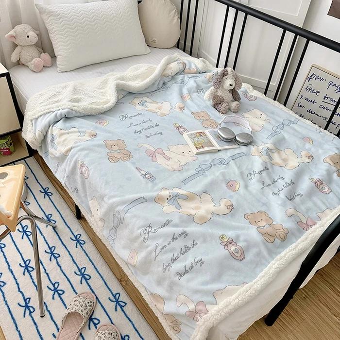 

2025 Новое печатное утолщенное мультяшное одеяло из молочного флиса и флиса из овечьей шерсти, одеяло для сна, одеяло для дивана, доступно для весны и осени 100x120cm 1pcs