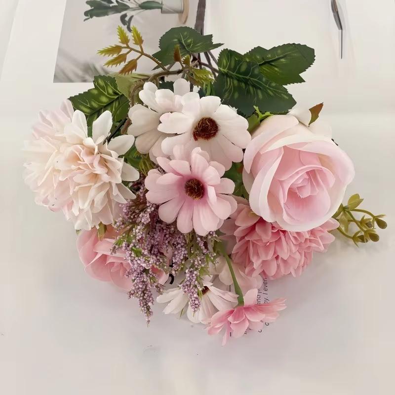 

1Pcs Artificial Flower Simulation Rose Bouquet Embroidered Ball Mixed Flowers Silk Rose Home Bedroom Vase and Outdoor Decoration розовый
