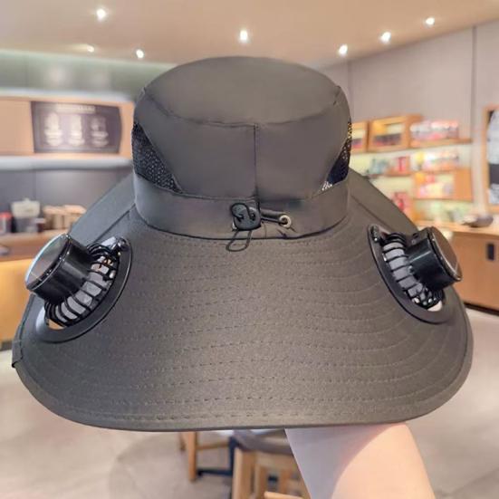 Buckle Hat with Dual Fans Large Battery Solar Charging Full-Face Sun Protection Large Brim Sun Hat Adjustable Drawstring Walking Cooling Hat