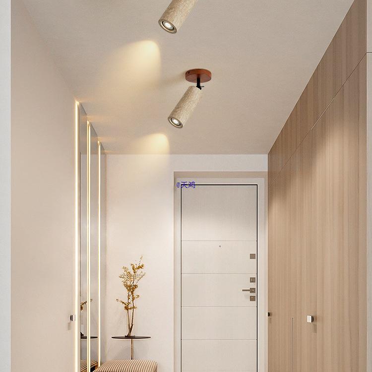 Wabi-Sabi Style Yellow Travertine Adjustable Ceiling Light for Living Rooms and Hallways