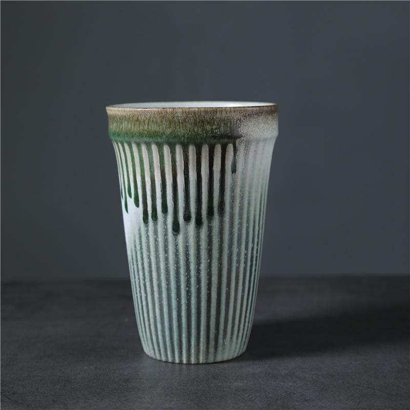 Cana de cafea ceramică cu dungi verticale, stil european, pentru acasă, pentru micul dejun, retro, cu schimb de cuptor, cană pentru cuplu, cană de cafea