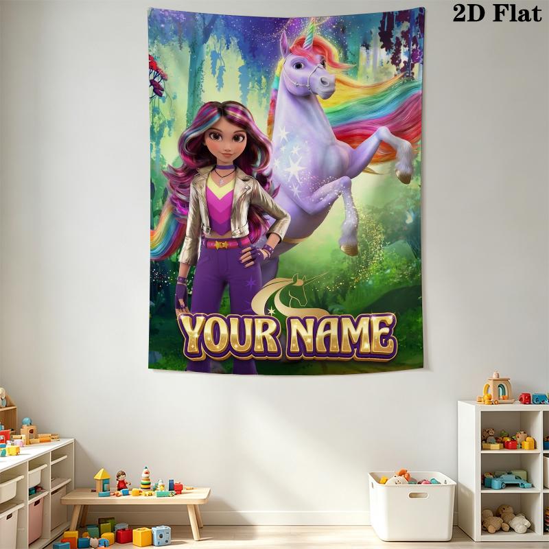 Custom Name Unicorn Academy Wall Tapestry Aesthetic Wall Hanging Printed Fabric Blanket Decorative Tapestries for Bedroom Living Room Home Decor