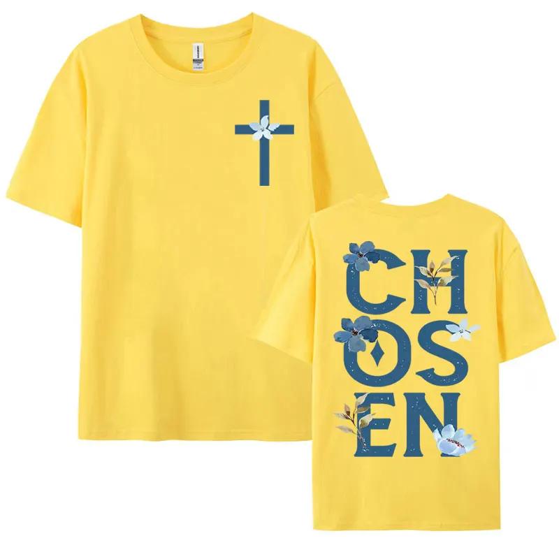 Chosen Floral Aesthetic Bible Verse T-shirts Women's Trendy Christian Clothing T Shirt Men's Fashion Retro Style Classic T-shirt