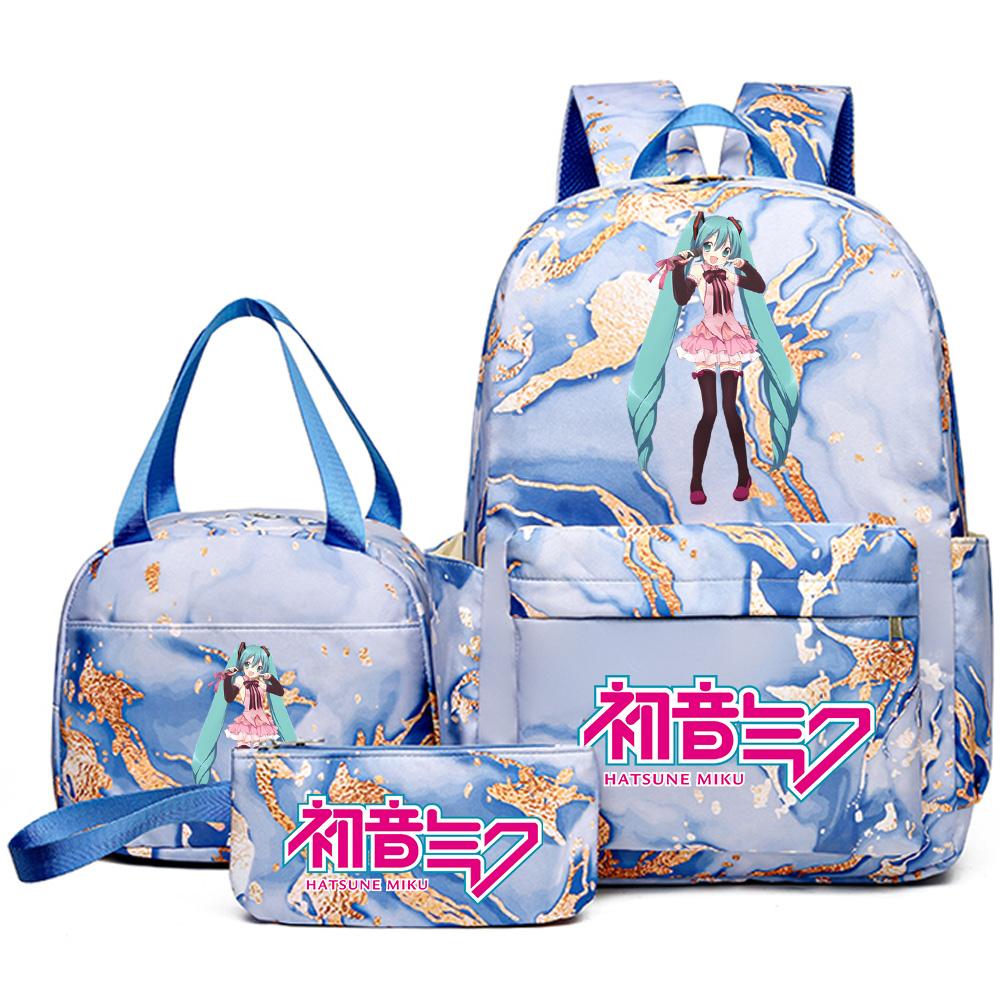 3Pcs/set Anime Hatsune Miku Printed Backpack Handbag Pencil Case for Teenager Student Bookbag Schoolbag Women Large Capacity Waterproof Travel Bag