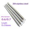 304 stainless steel pull spring double loop closed hook Stretch spring,Wire Dia0.6/0.7mm,OuterDia5/6/7/8mm,Length15-300mm.