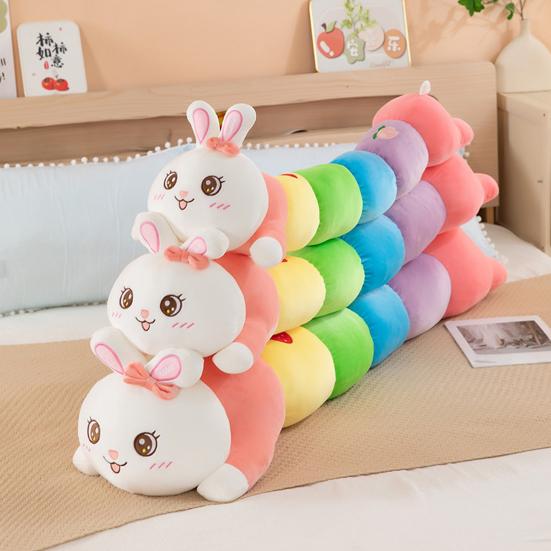 Rainbow Long Bunny Plush Pillow Large Body Pillow for Cuddling And Support Soft Stuffed Animal for Girls And Kids Gift