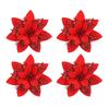 4pcs 14cm Glitter Artificial Christmas Flower Ornaments – Pink, Red & Gold for Tree & Home Holiday Decor