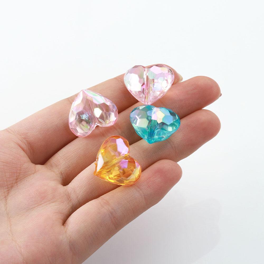 20pcs Acrylic Love Heart Beads Mixed Color Crystal Loose Spacer Beads for Jewelry Making Necklace Bracelet Handmade Accessories