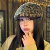 Pu Leather Brim Leopard Print Berets Keep Warm Women Newsboy Caps Lamb Wool Berets Hat  Female