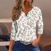 Women's T Shirt Tee Print Button 3/4 Sleeve Daily Weekend Fashion Basic V Neck Regular Top