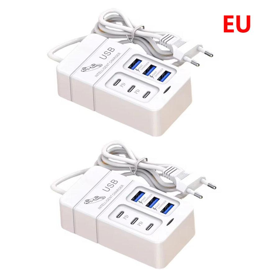 6 Ports USB Fast Charging Station 35W PD Type C Fast Charge Wall Chargers USB Hub Adapter EU US Plug