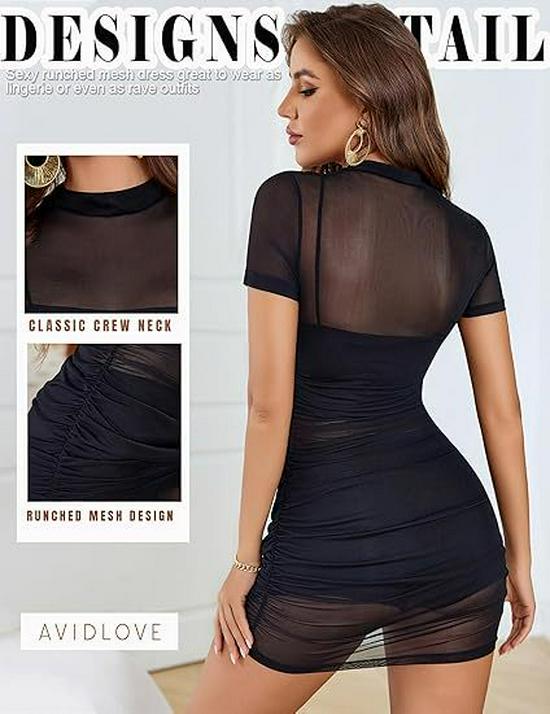Sexy Hoge Hals Mesh Patchwork Slim Fit Jurk met Taille-Cinchende Geplooide Ontwerp