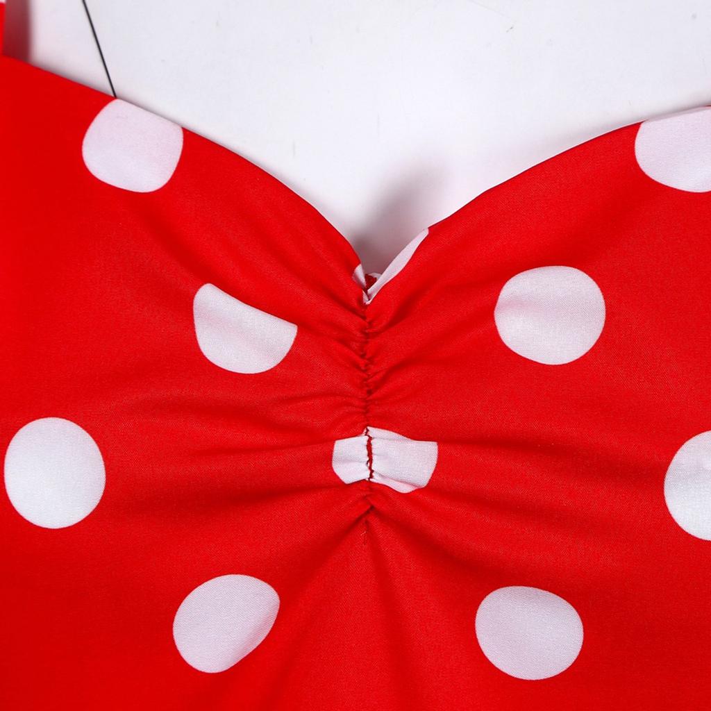 Women's Retro Travel Hem Short Sleeve Polka Dot Mid-Length Hem Dress