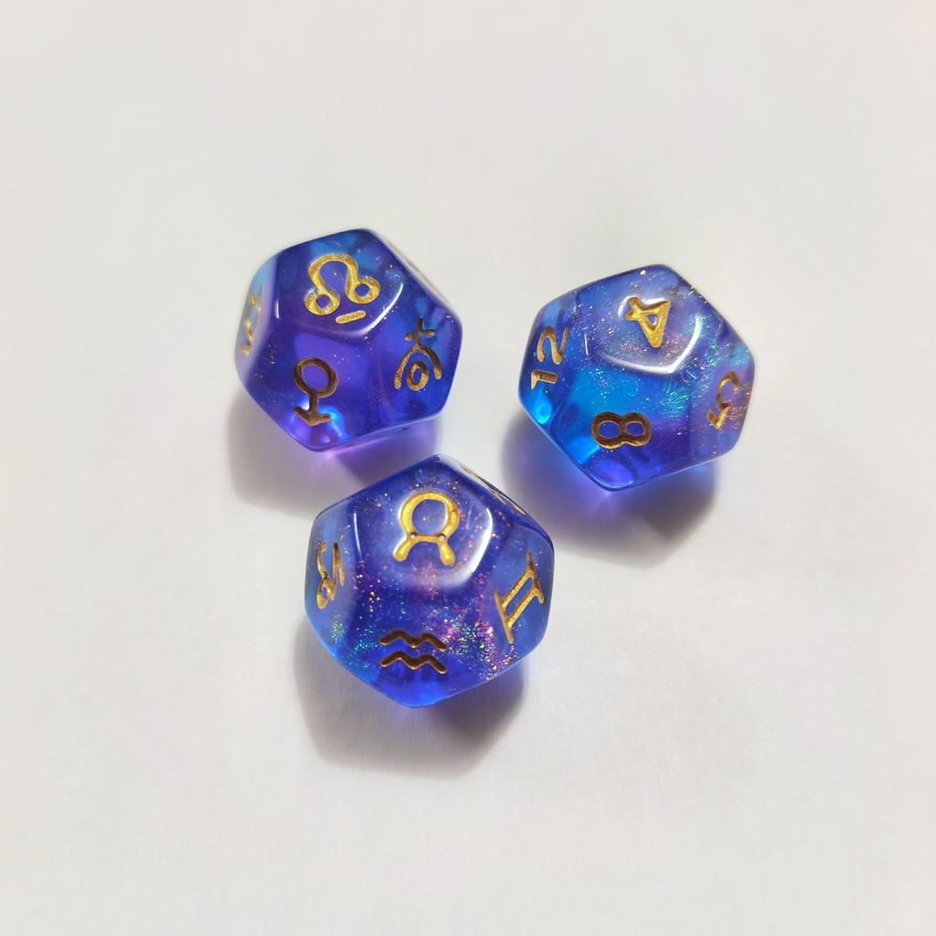 3 stuks/set Rune Dice 8-zijdige/12-zijdige gekleurde polyhedrale dobbelstenen Constellation Mysterious Erudite Luck Dice voor Party Playing Cards Bordspel