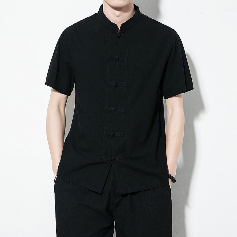 

Summer Chinese Style Linen Short-sleeved Shirt Men s Retro Disc Buckle Large Size Tang Suit Hanfu Cotton and Linen Shirt Men XXXXXL чорний