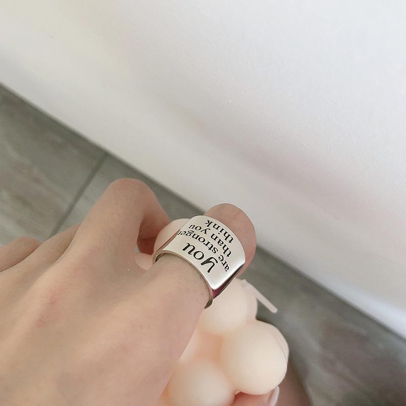 Retro Cheering Letters Adjustable Open Ring for Women Punk Gothic Edgy Zircon Unisex Trendy Accessories Creative Family Gift