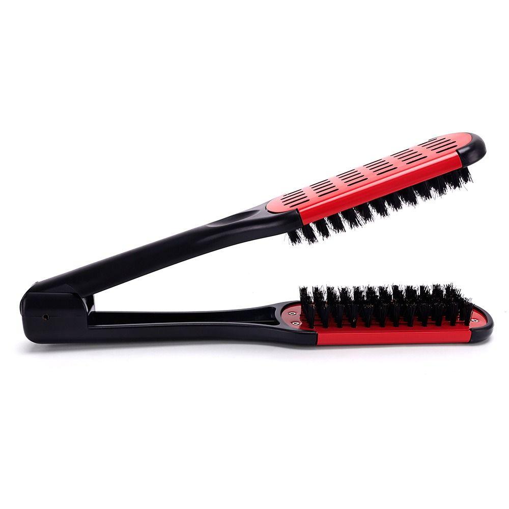 Portable Double Sided Hair Straightener V Shape Anti-Static Straight Hair Comb Wear-resistant Durable Hairdressing Straightener