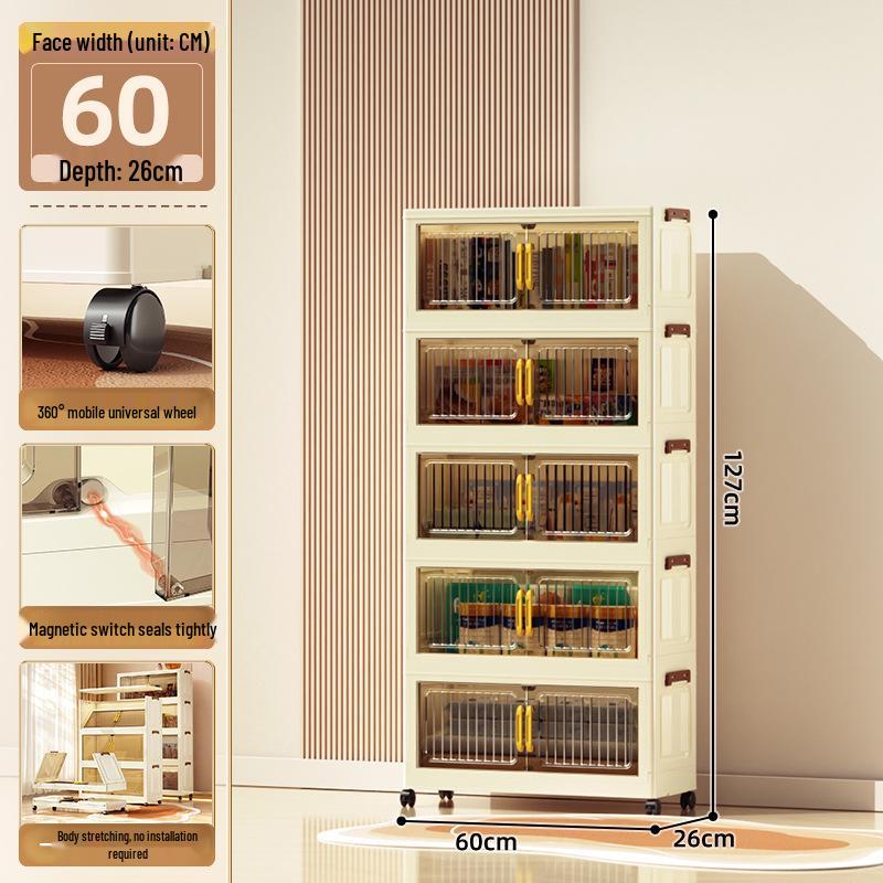 40-60cm Wide Transparent Foldable Double Door Floor Storage Cabinet with Multiple Layers