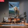 Lion and Eagle Tapestry Roaring Lion with Flying Bald Eagle Wall Hanging Wild Animal Room Decor suitable for use in offices bars