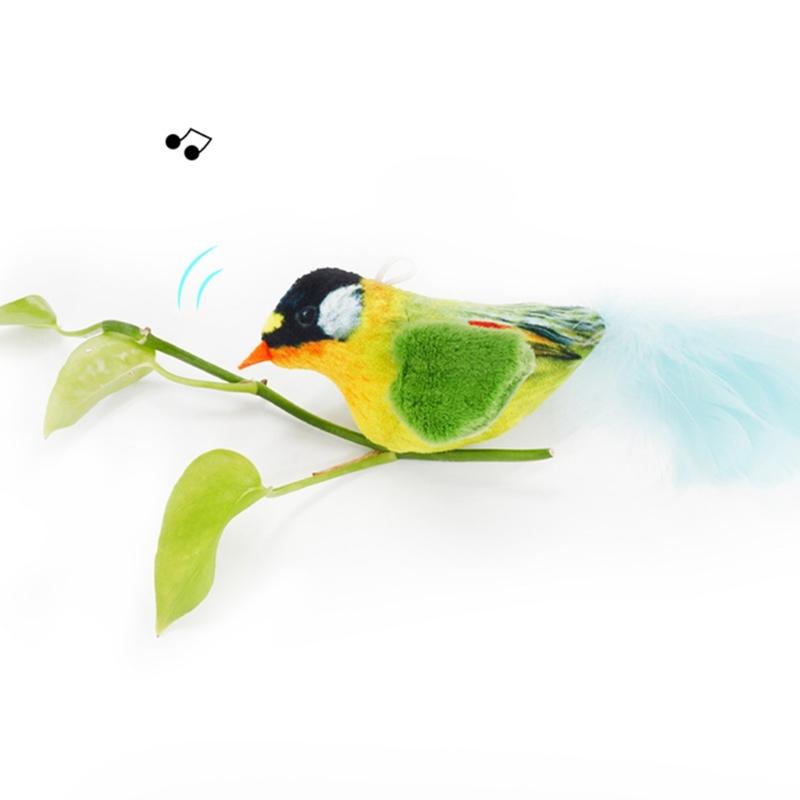 Interactive Toy for Cats Cute Plush Birds Toy Plush Birds Shape with Realistic Bird Sounds for Cats Alone Exercise