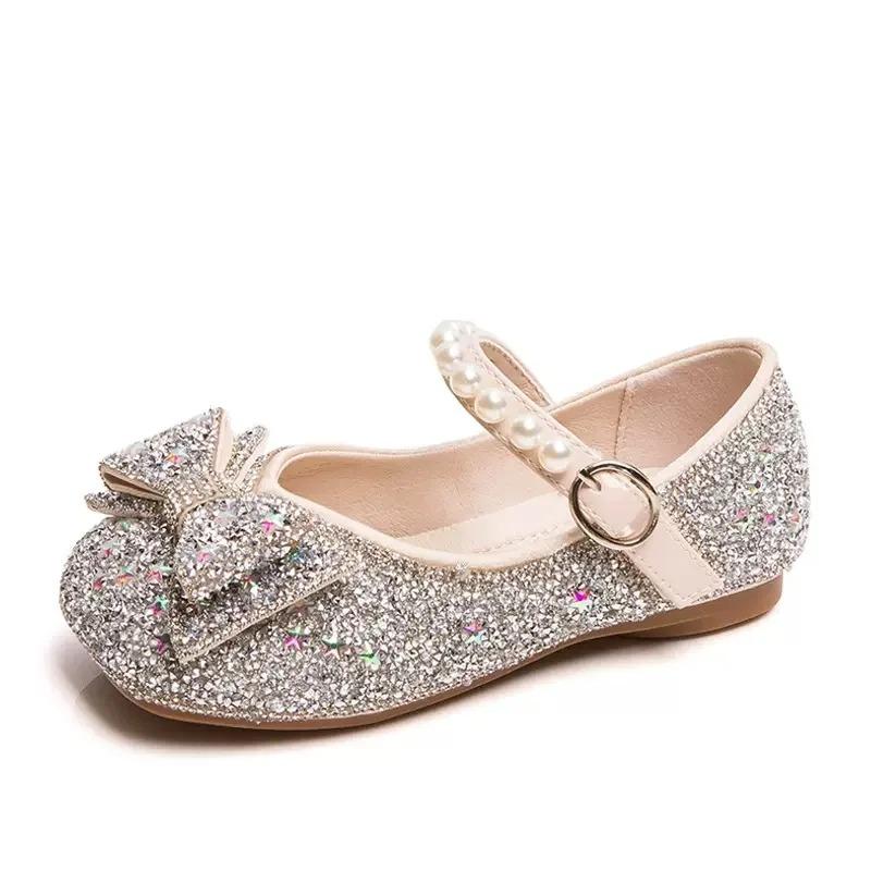 Barnskor Barn Ballerinaskor 2025 Flickor Prinsessko Mjuk Sula Balettdansskor Vattendiamant Små Läderskor Mary Jane-skor