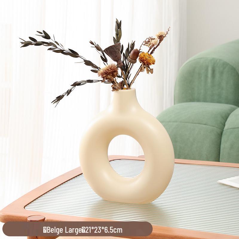 Retro Faux Ceramic Flower Vase - Simple Plastic Ornament for Dried or Real Flowers in Living Room
