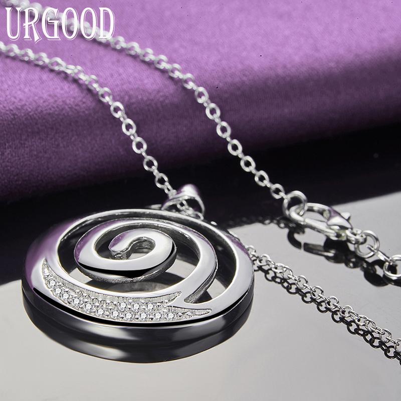 925 Sterling Silver Okrągła spirala Cyrkon Naszyjnik Biżuteria ślubna
