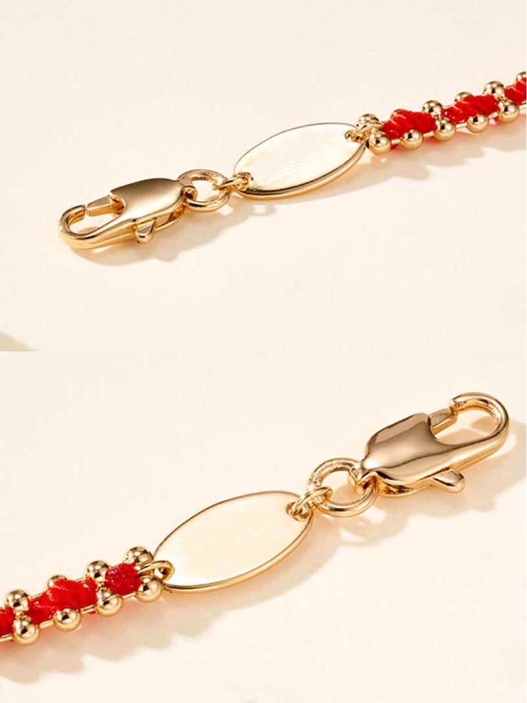 Redline French Red String Bracelet: 8K Rose Gold with Diamonds, Half Rope, Half Chain, Lucky Woven Design for Birth Year