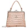 Granny Frame Crocodile Embossed Iconic Saturn Logo Leather Shoulder Tote Bag Women Handbags Pink 4B010006WL00A2G401
