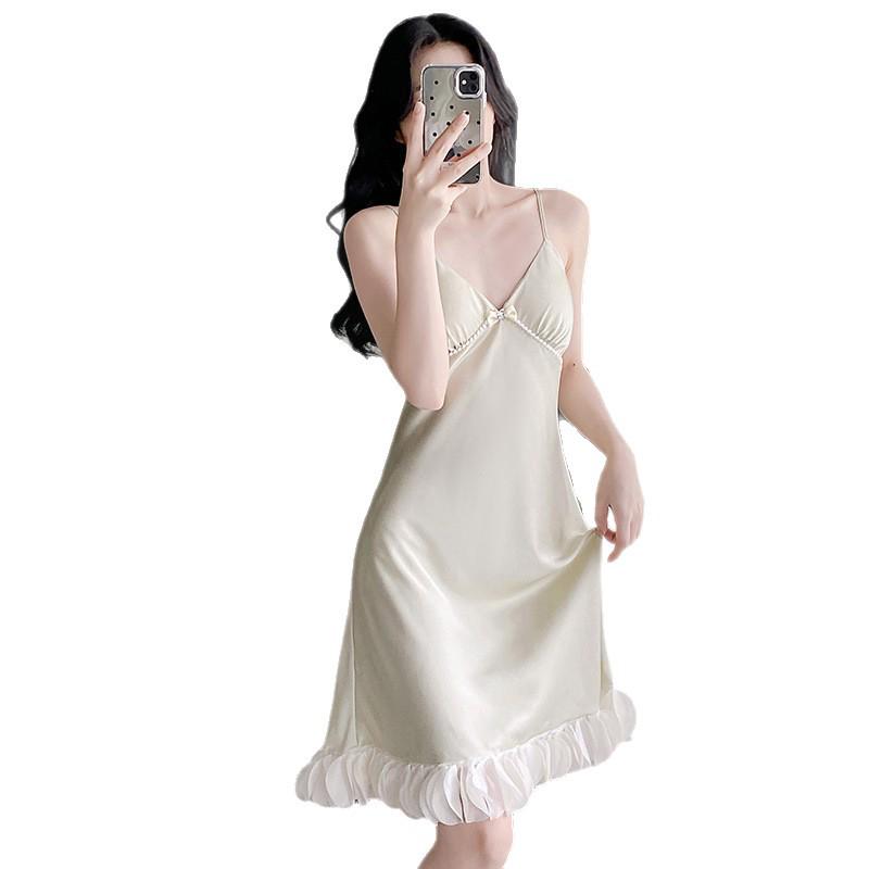 Dámské pyžamo z ledového hedvábí s V-výstřihem a volánky 2025 - Stylové, Sexy a Univerzální pro Domov nebo Ven