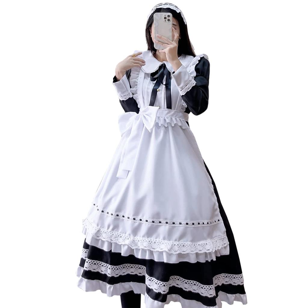 Maid costume cosplay British style lace ribbon maid costume long short sleeve long sleeve maid costume lace British Halloween formal maid cafe coffee