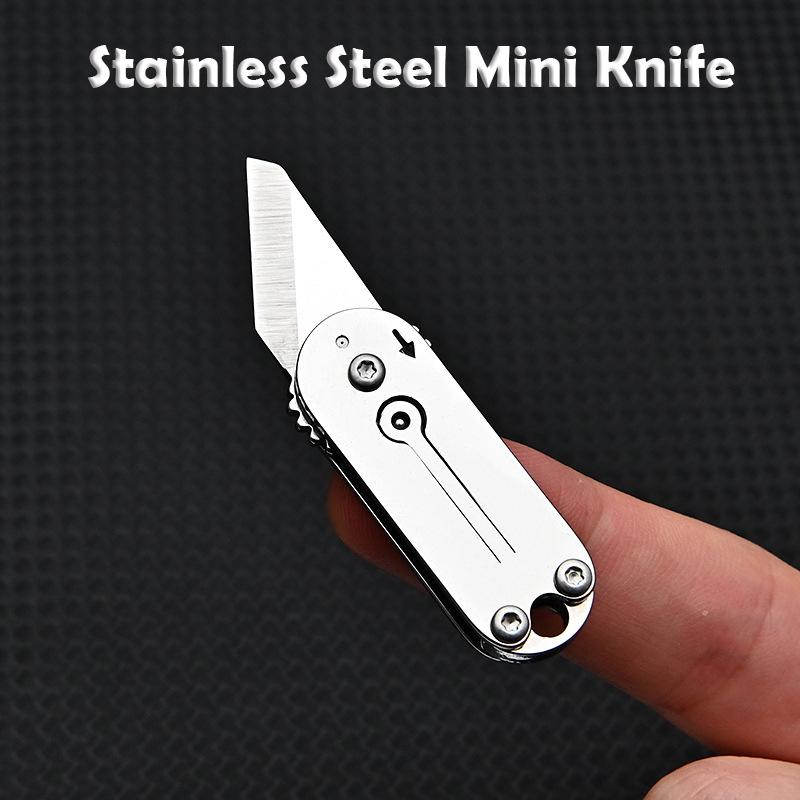 New Creative Mini Stainless Steel Folding Knife Pocket Thin Light Keychain Knives Sharper Fruit Pencil Unboxing Portable EDC Too