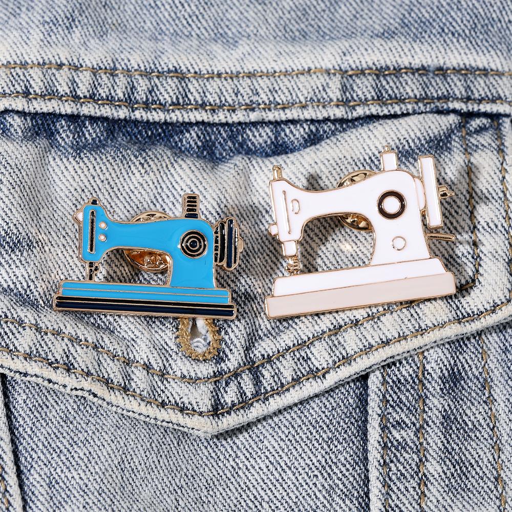 Pretty Sewing Machine Brooches Blue White Colors Enamel Pins For Women Jewelry With Free Shipping