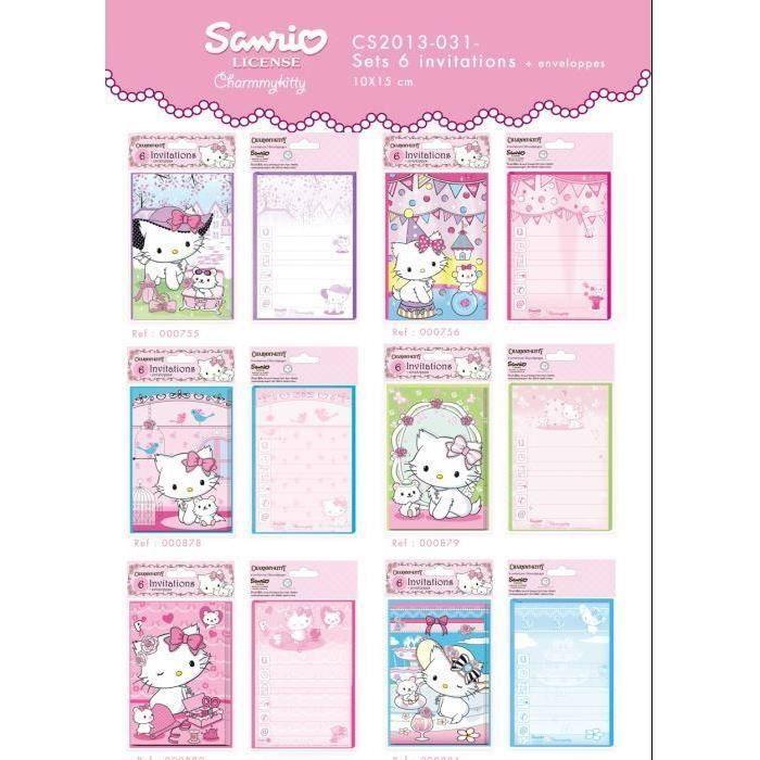 Cartes d'invitation - Charmmy Kitty - 6 modèles - Enveloppes incluses - Couleur rose - Pour filles