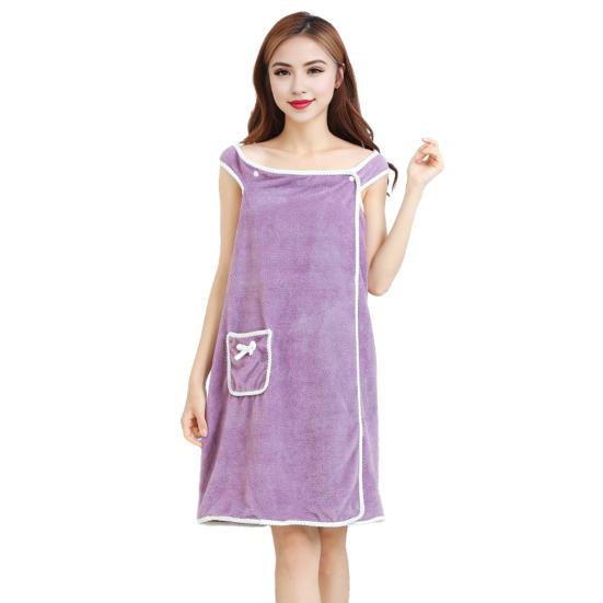 Yousheng Women Bath Wrap Coral Velvet Bath Dress Quick Dry Towel with Bowknot Pocket Absorbent Bath Towel for Home Hotel Dormitory
