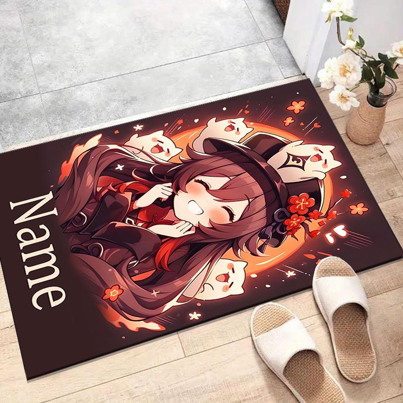 Custom Genshin Impact Mat Personalized Name, Polyester Washable Indoor Entryway Rug, Gift for Christmas, Easter, Thanksgiving Day