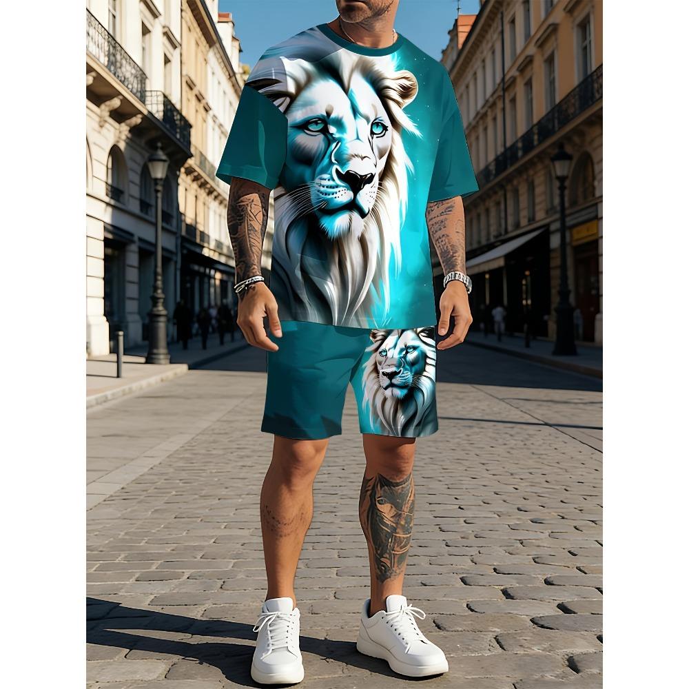 Sommer Mode Herren Personalisierte Lustige Tiere 3D Druck Zweiteiliges Set Modisch Bequem Atmungsaktiv Locker Große Größen Sportbekleidung