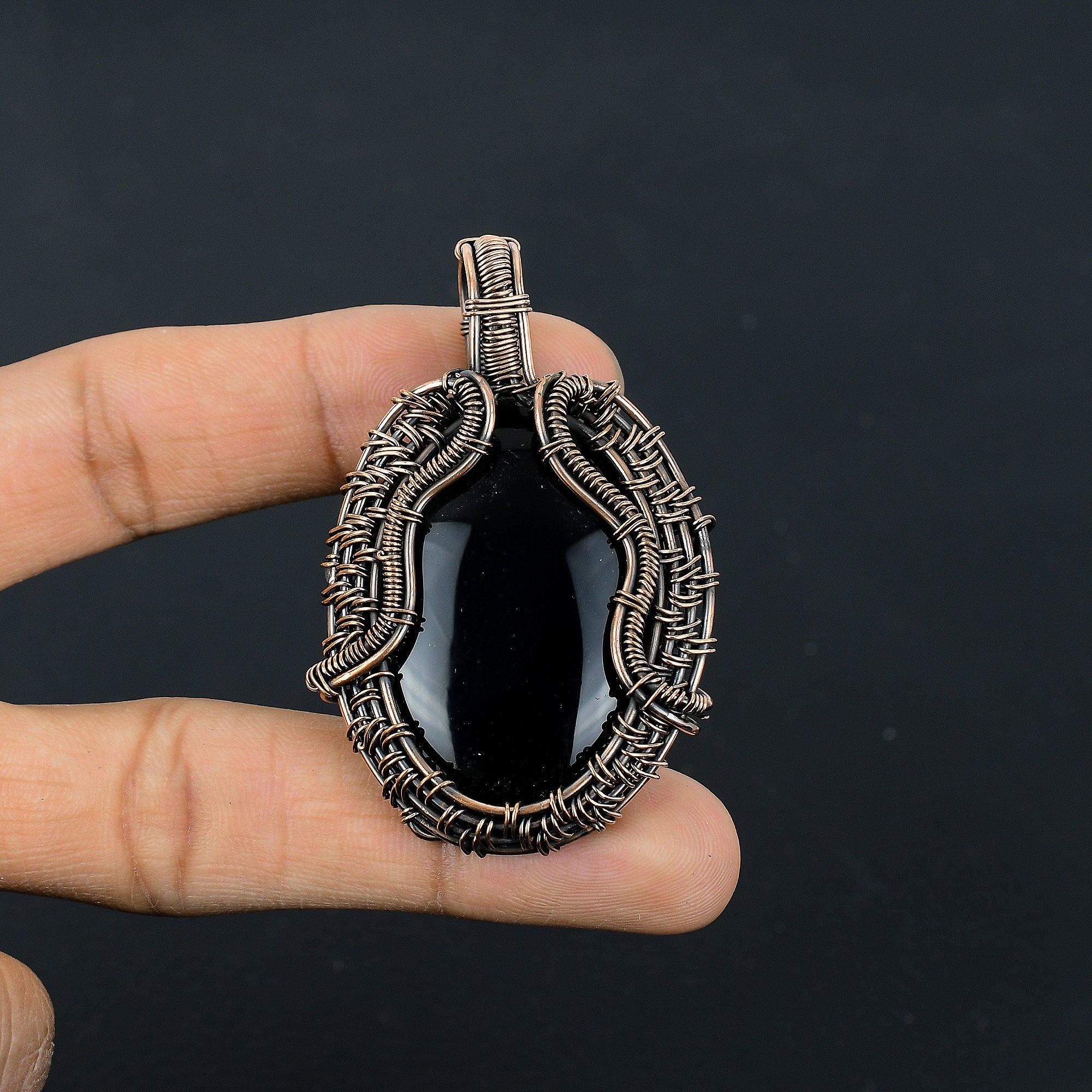 

Украшения из черного оникса, Кулон, обернутый медной проволокой 999 пробы, Ювелирные изделия из драгоценных камней ручной работы, Подарки для жены, Совершенно новый кулон 2.55 Inches